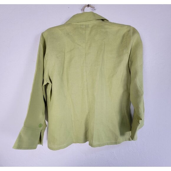 Talbots Petites Womens Green Button-Front Irish Linen Blazer Jacket 8P Casual - Picture 2 of 7